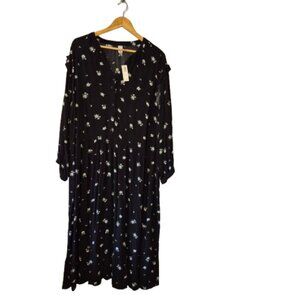 NWT Old Navy Black Floral Print Dress with Ruffle Hem Plus Size 4X